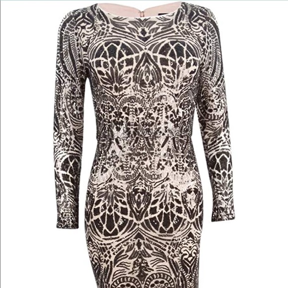 This long Betsey and adam dress features long sleeves and is a blouson - Picture 2 of 2